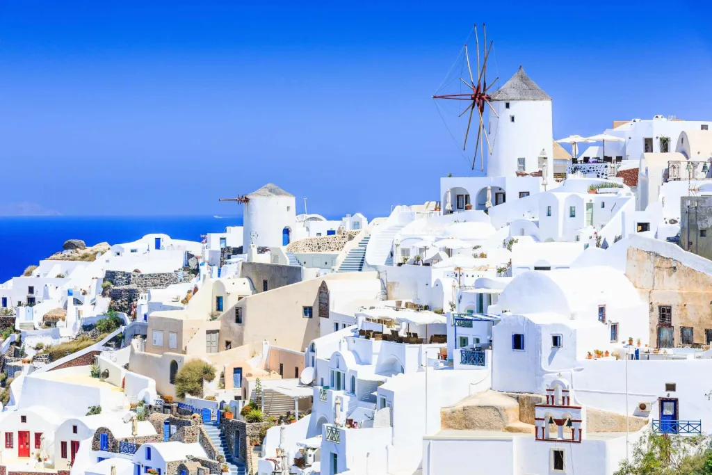 traditional Santorini village scene